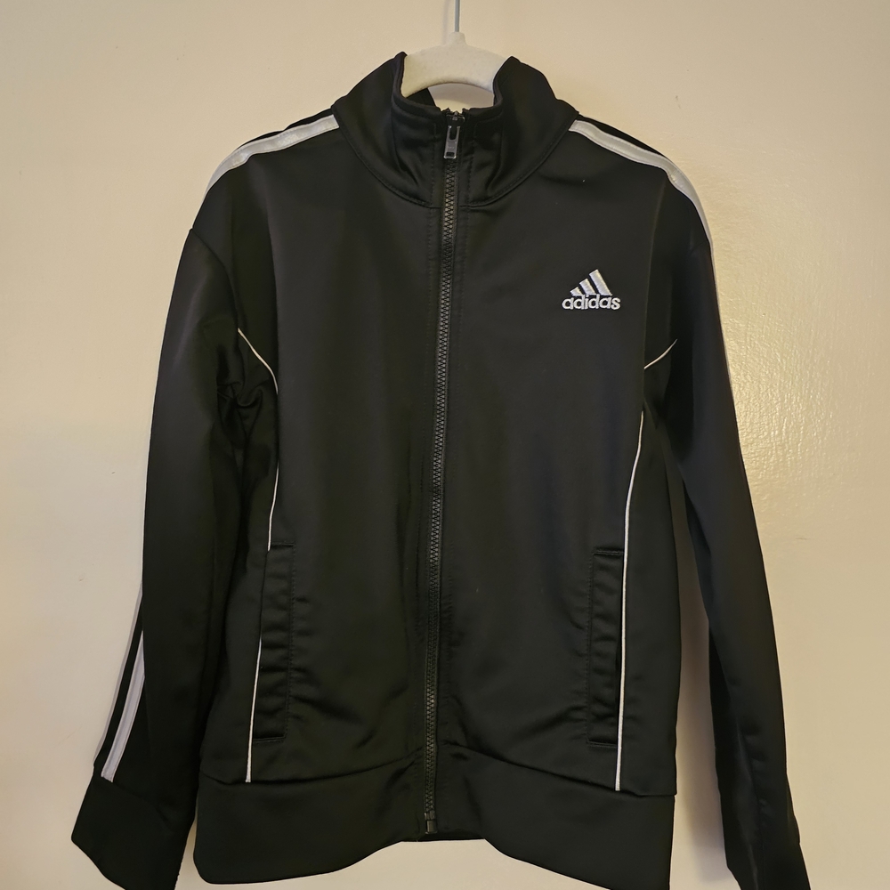 Adidas Black and White Track Jacket Full Zip Athletic Design